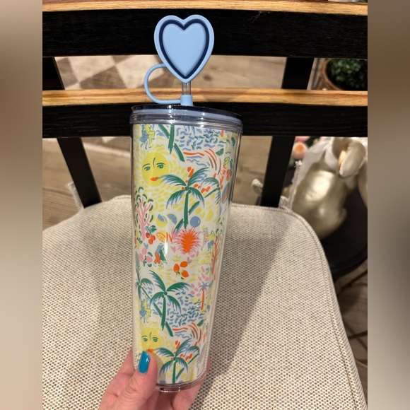 Roller Rabbit Multicolor Tumbler with Blue Heart Straw Limited Edition- NWT - Picture 4 of 12